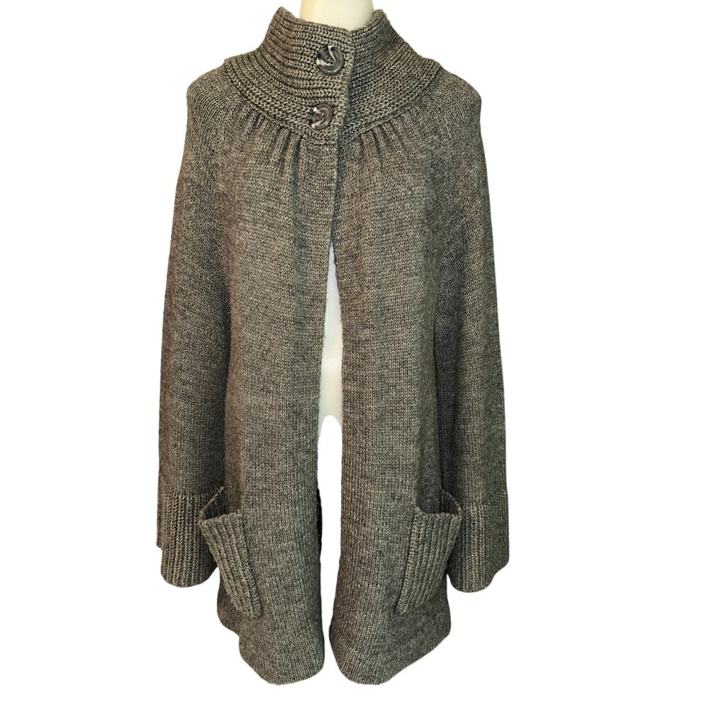 Chico’s Grey Gray Knit Double Button Cape Style Long Line Cardigan Size 2 US 12